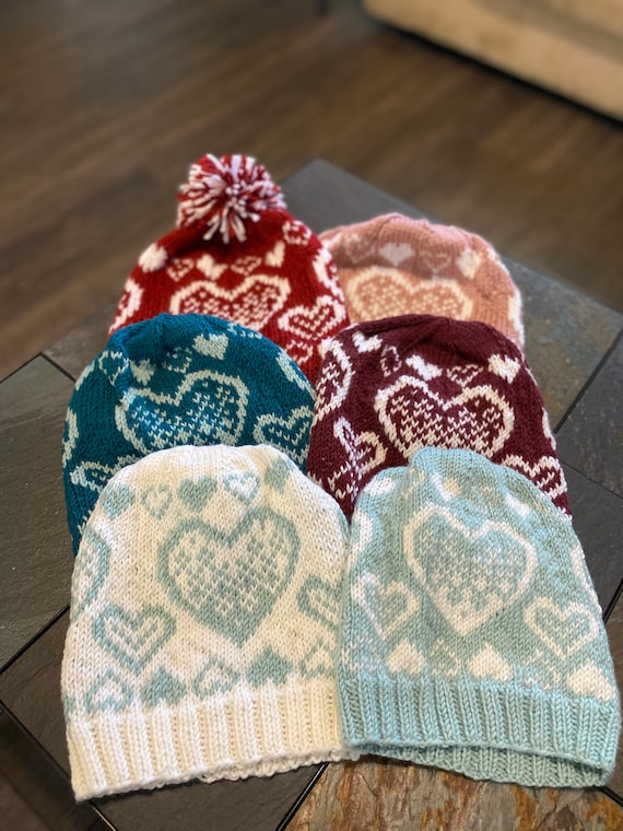 Hand Knit Heart Hat - Etsy