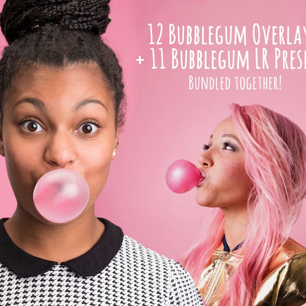 12 Bubble Gum Photoshop Overlay und 11 Lightroom Presets Bundle, Color Gum, Blowing Bubblegum, Digital Overlay PNG