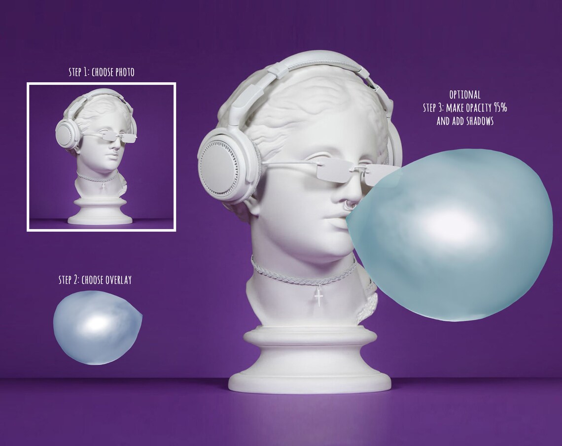 12 Bubble Gum Overlay and 11 Lightroom Presets Bundle, Color Gum, Blowing Bubblegum