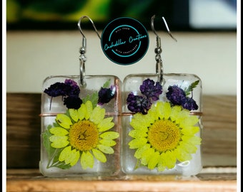 Real Pressed Flower Earrings, Handmade Resin Jewelry, Dried Flower Earrings, One of a kind Gifts for Her