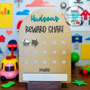 Reward Chart Lettering Personalized Kids Reward Chart With Gold Stars: Magnetic Chore Tracker ...