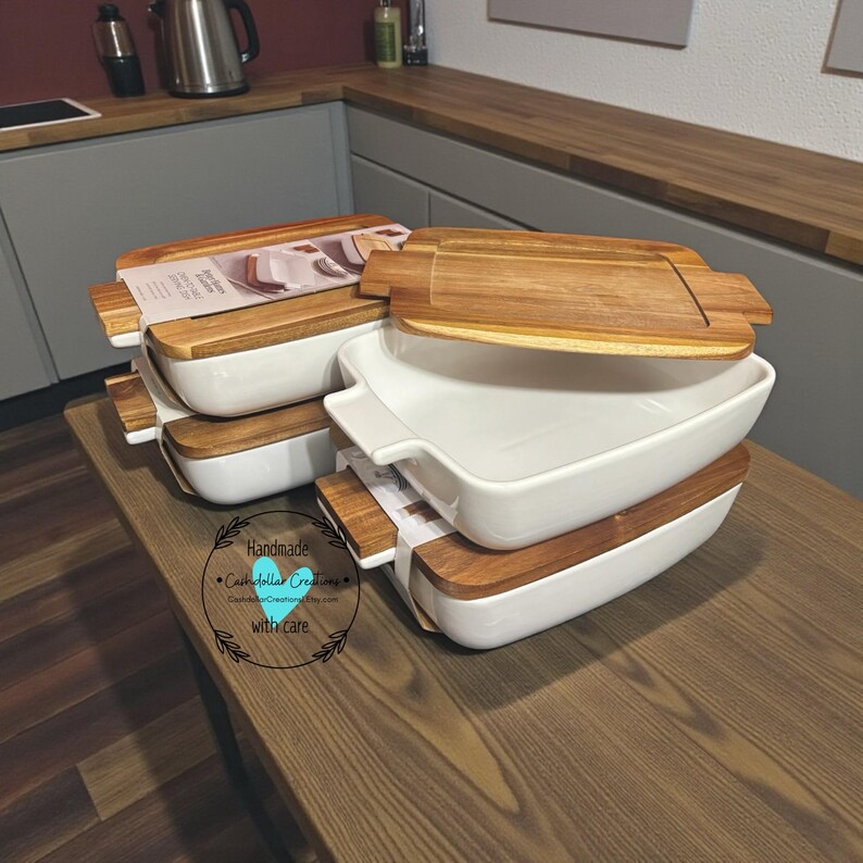 Personalized Casserole Dish With Wooden Lid | Custom Family Baking Dish ...