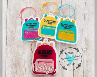 Personalized NFC Emergency Contact Tag: Acrylic Kids Backpack Tag