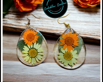 Real Pressed Flower Earrings, Handmade Resin Jewelry, Dried Flower Earrings, Gifts for Her, Aesthetic Earrings, Cottagecore Jewelry