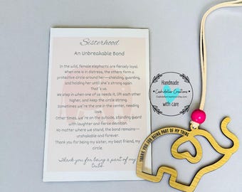 Elephant Friendship Ornament: Laser Cut Wood Sisterhood Gift