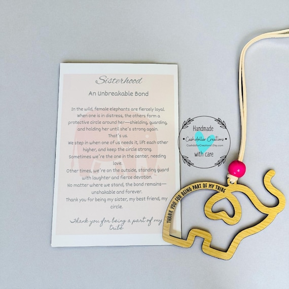 Elephant Friendship Ornament: Laser Cut Wood Sisterhood Gift