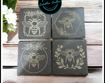 Slate Coasters, Custom Engraved Coasters, Bee Keeper Gifts, Honey Bee Design, Unique Housewarming Gift