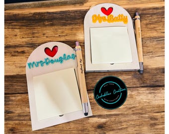 Personalized Sticky Note Holder, Teacher Gift, Custom Notepad