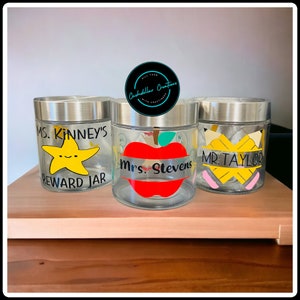 Personalized Glass Jar for Teacher, Teacher Treat Jar, Back to School, Teacher Appreciation Gifts, Classroom Reward Jar