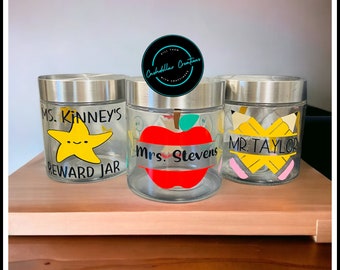 Personalized Glass Jar for Teacher, Teacher Treat Jar, Back to School, Teacher Appreciation Gifts, Classroom Reward Jar