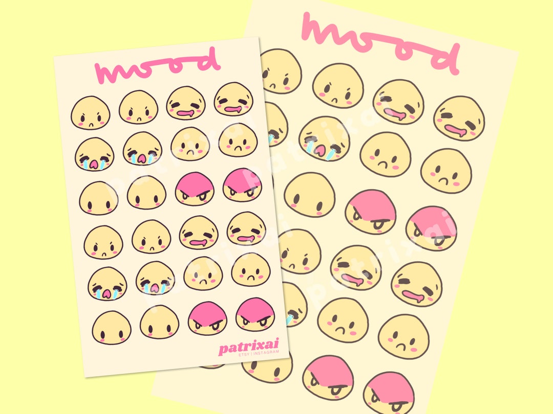 Kawaii Emoji Sticker Sheet Cute Mood Tracker Planner Decals Kawaii ...