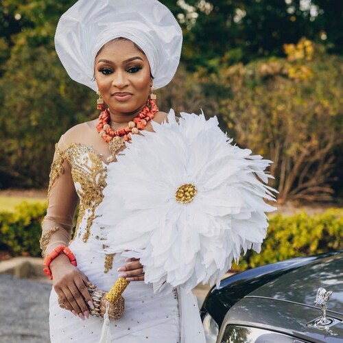 African Feather fan, Brides Hand fan, Traditional Wedding Brides Hand Fan, Wedding Feather Hand Fan, Nigerian Wedding Bridal Hand Fan main image 0