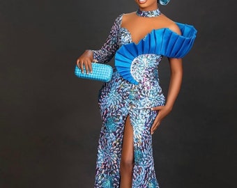 Latest Nigeria & Africa Blue Lace Dress. Mermaid Asoebi dress/Iso Ebo African wedding Party Dress/Prom Dress/Wedding/Nigeria Wedding Dress