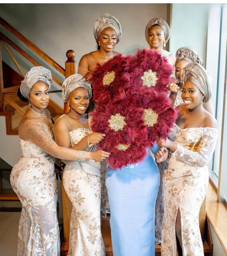 African Feather Hand Fan Brides Hand Fan Nigerian Wedding Etsy