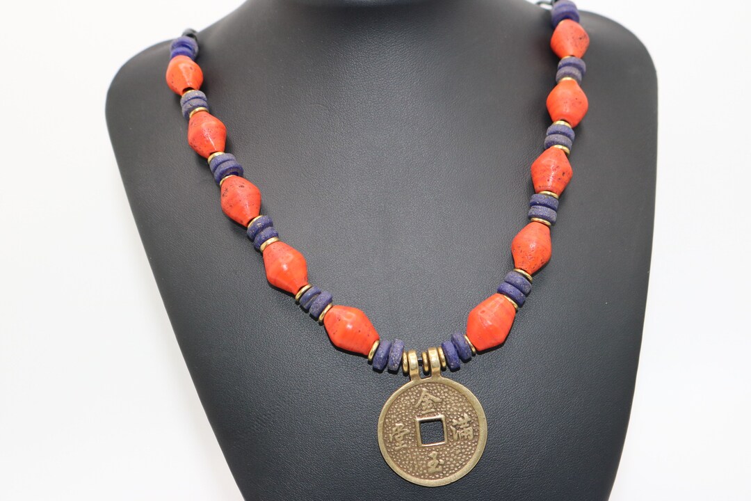 Beautiful Red Krobo Beads With Old Rustic Accent Necklace - Etsy