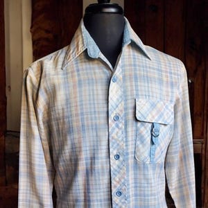 Vintage 70s Pastel Plaid Shirt with Buckle Pocket