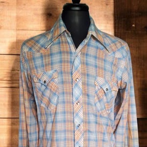 Vintage 70s Maverick Long Tails western plaid pearl snap shirt. Discounted!