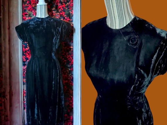 Gorgeous 1950's Jane Hodges black velvet dress! - image 1