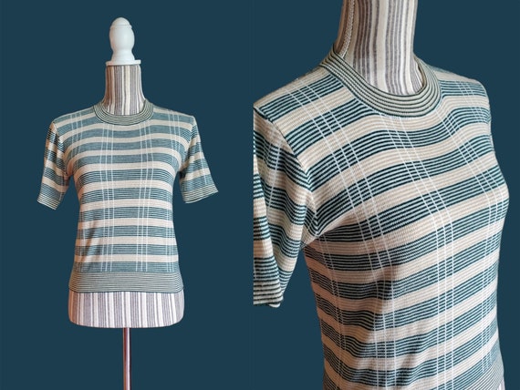 Vintage 60's striped short sleeve knit top - image 1