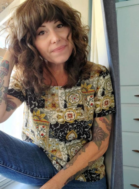 Vintage handmade abstract patchwork blouse. Desig… - image 3