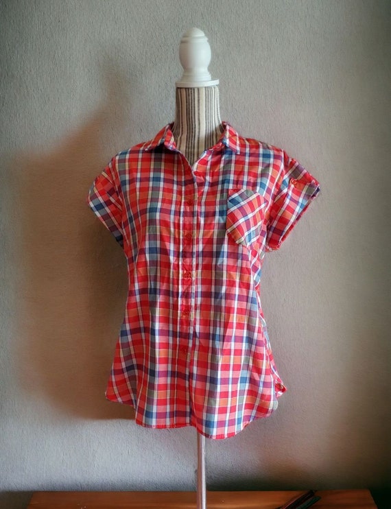 Vintage 80's super thin red plaid shirt - image 3