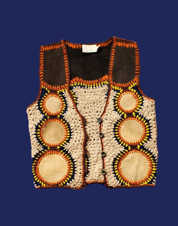 Vintage 60's-70's crochet and leather vest - image 6