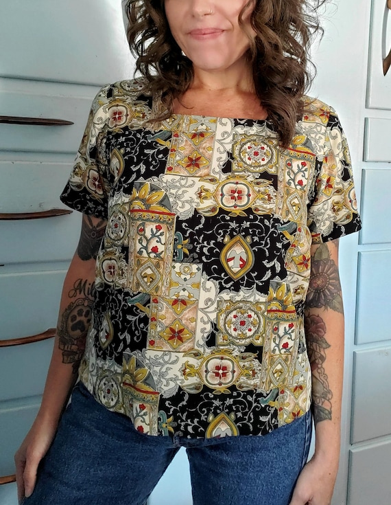 Vintage handmade abstract patchwork blouse. Desig… - image 1