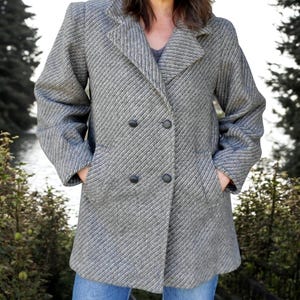 Vtg 80s Jaeger London Ultramarine Indigo Wool Stripe Coat