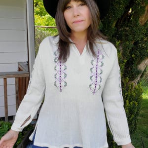 Vintage embroidered boho cotton gauze tunic blouse