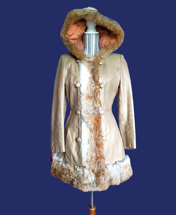 Gorgeous 70's leather and rabbit fur penny lane c… - image 2