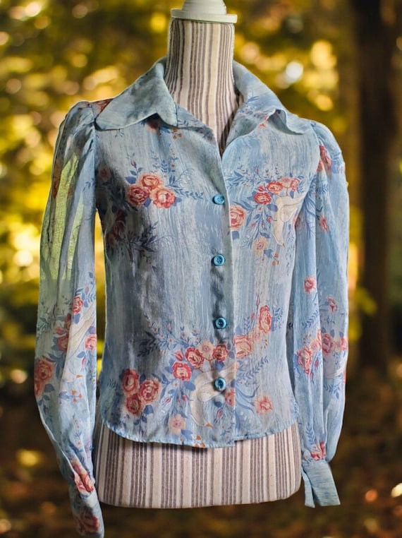 Vintage 60's sheer floral handmade blouse
