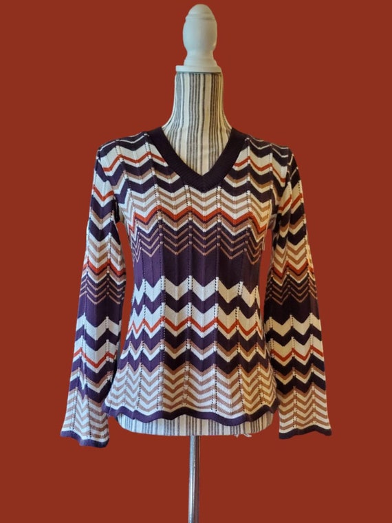 Vintage 90's scalloped pointelle knit zig zag swea