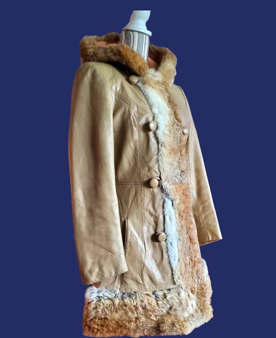 Gorgeous 70's leather and rabbit fur penny lane c… - image 3