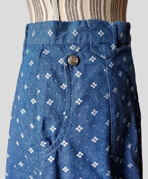 Vintage floral print denim circle skirt - image 2