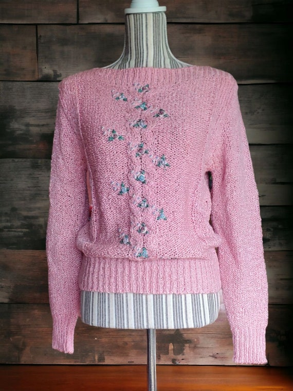 Vintage 70's-80's Cottage Core Pink Floral Sweater - image 4