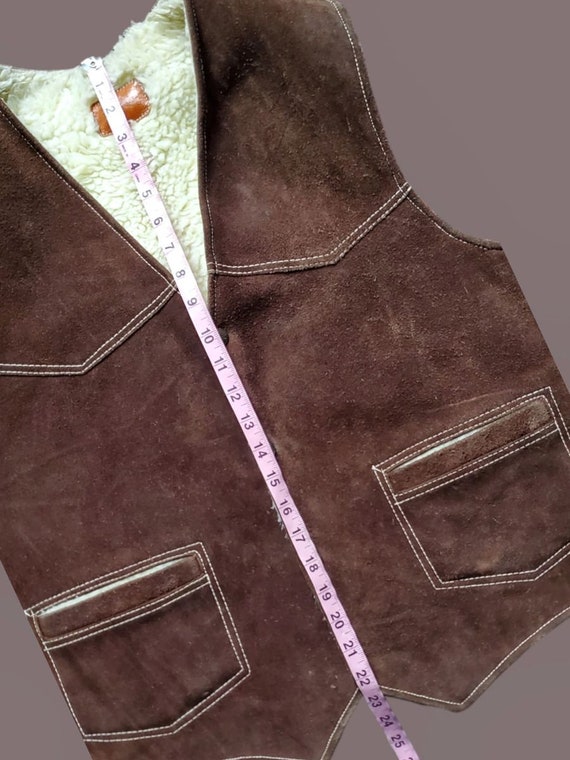 Vintage 70's Dark brown suede Sherpa vest - image 7