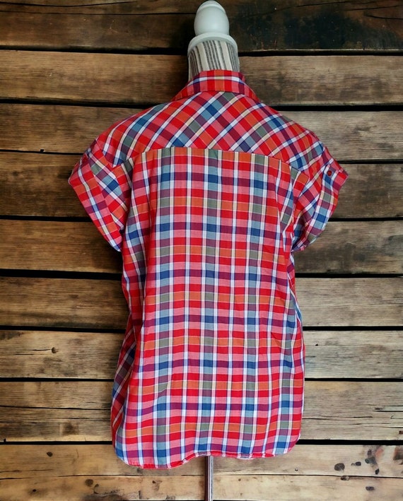Vintage 80's super thin red plaid shirt - image 5