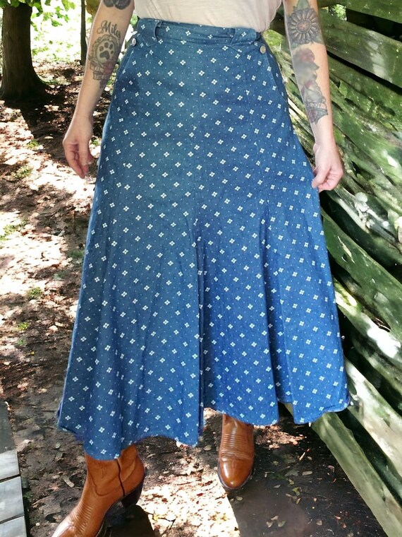 Vintage floral print denim circle skirt - image 3