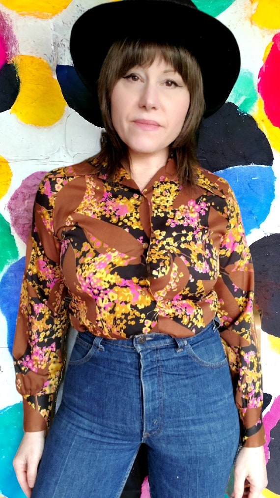 Groovy bright floral 70's blouse by Lady Manhattan - image 2