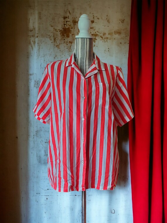 Vintage 70's-80's red and white striped shirt. - image 8