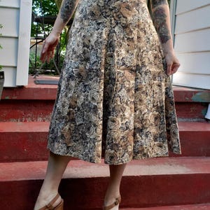 Vintage 70&#39;s handmade rose floral print neutral earth tones cotton skirt