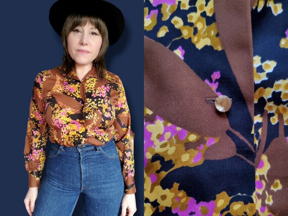 Groovy bright floral 70's blouse by Lady Manhattan - image 1