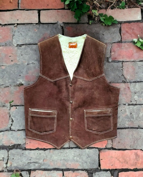 Vintage 70's Dark brown suede Sherpa vest - image 1