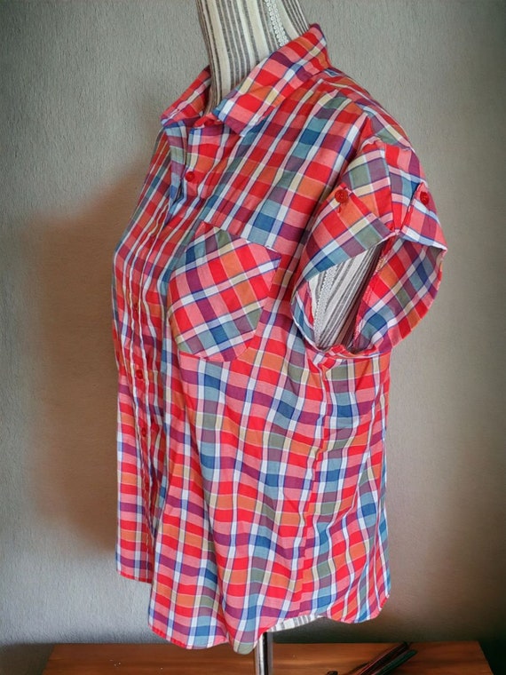 Vintage 80's super thin red plaid shirt - image 4