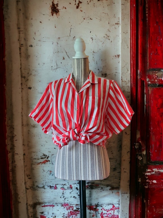 Vintage 70's-80's red and white striped shirt. - image 7