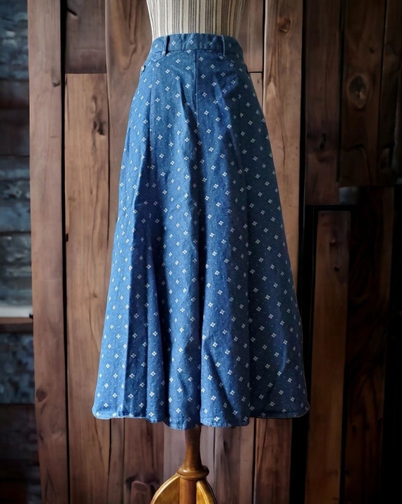 Vintage floral print denim circle skirt