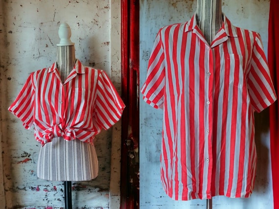 Vintage 70's-80's red and white striped shirt. - image 1