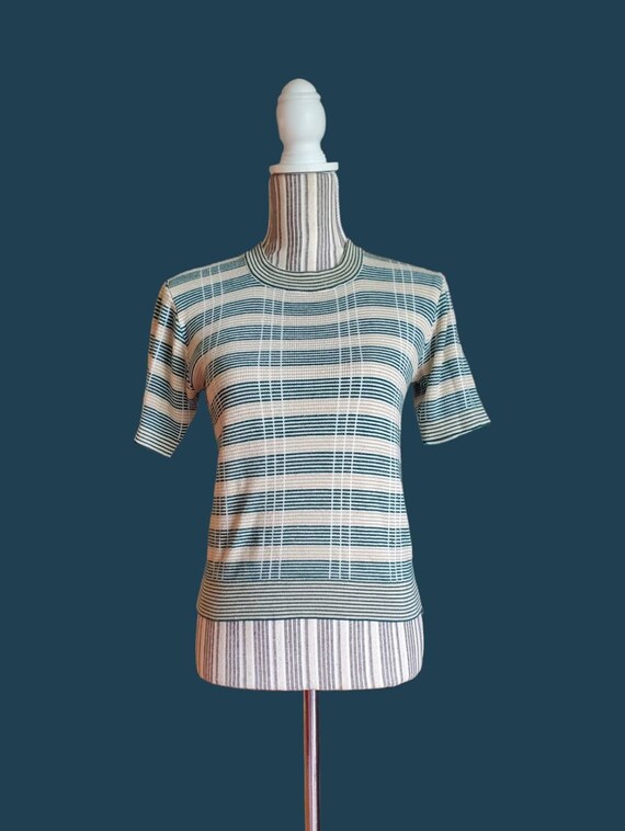 Vintage 60's striped short sleeve knit top - image 2