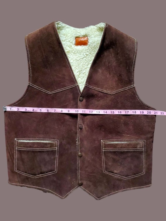 Vintage 70's Dark brown suede Sherpa vest - image 6