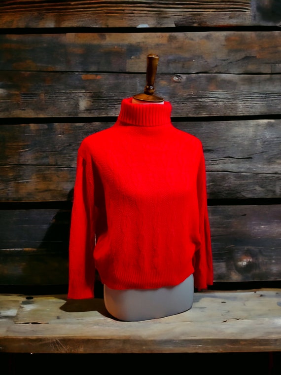 Brightest red 60's-70's acrylic knit turtleneck mo